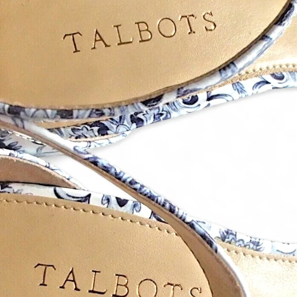 Talbots Trulli Blue & White Leather Strappy Heel Sandal – Size 9.5M – NWT